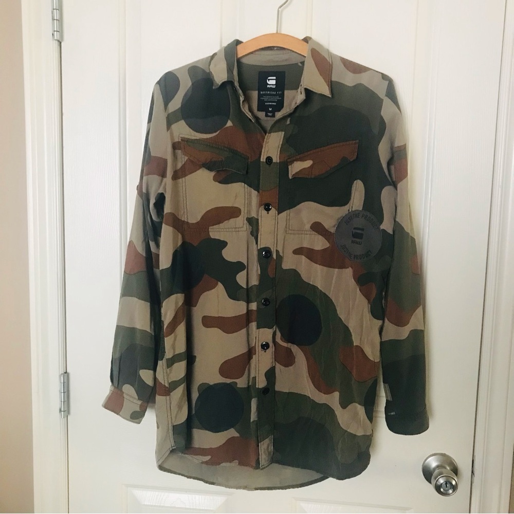 RAW G-Star Boyfriend Fit Camouflage Button-Up Women’s Shirt Size Medium